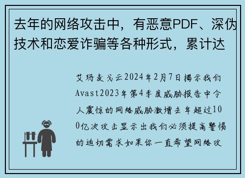 去年的网络攻击中，有恶意PDF、深伪技术和恋爱诈骗等各种形式，累计达到了100亿次。