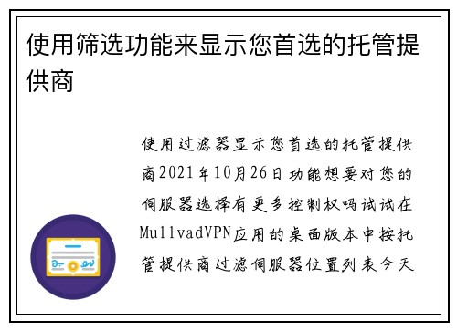 使用筛选功能来显示您首选的托管提供商 