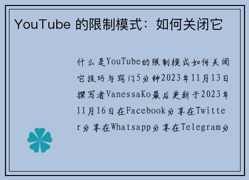 YouTube 的限制模式：如何关闭它 